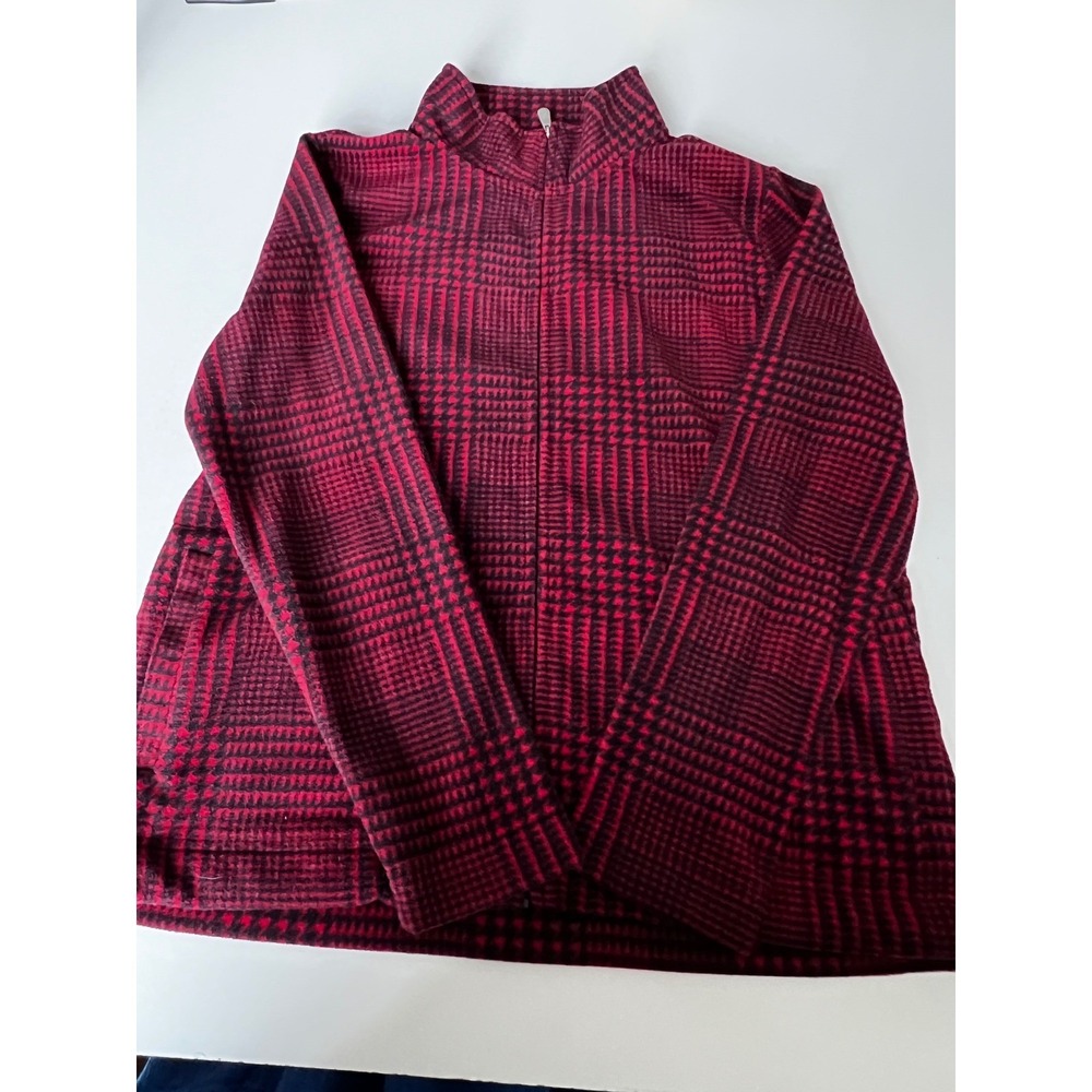 Croft‎ & Barrow  Red Black Zip Up Jacket Women's Outerwear Fall Layering Sz L